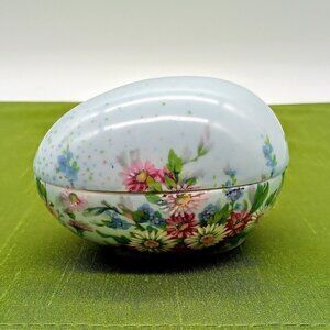 Limoges France Porcelaine Artistique F.M Blue Floral Egg